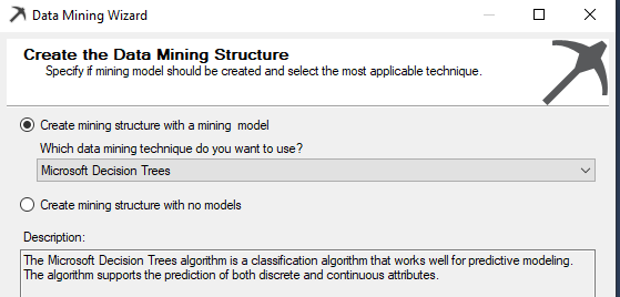 selecting Microsoft Decision Trees as a mining technique.
