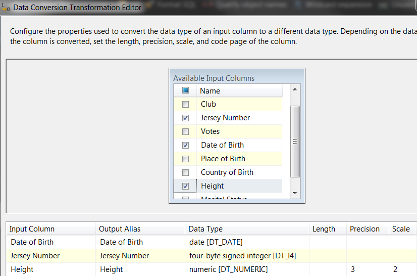 Data Conversion transformation