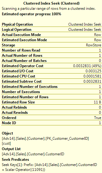 The Clustered Index Seek activity 