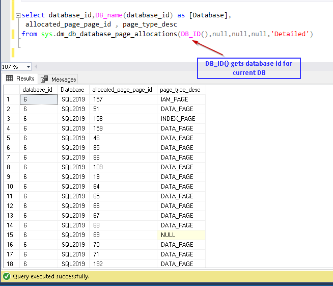 Execute DMV query  sys.dm_db_database_page_allocations to get page details