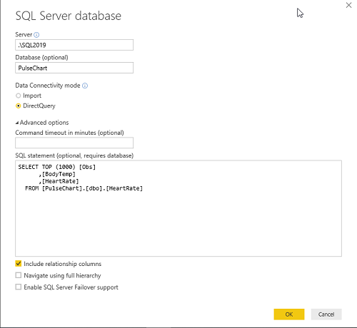 Enter server name, query, and credentials in data source connection.