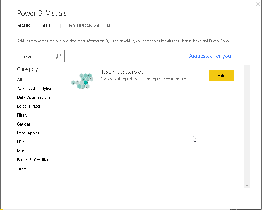 Add Hexbin Scatterplot from Microsoft AppSource