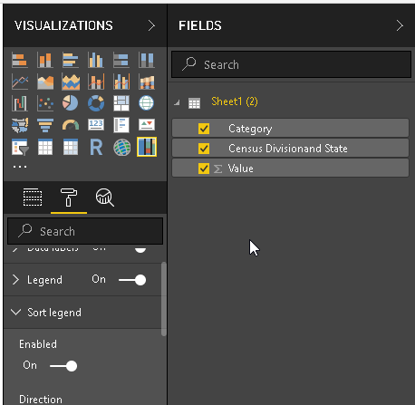 Mekko chart- View data set in  Power BI Desktop