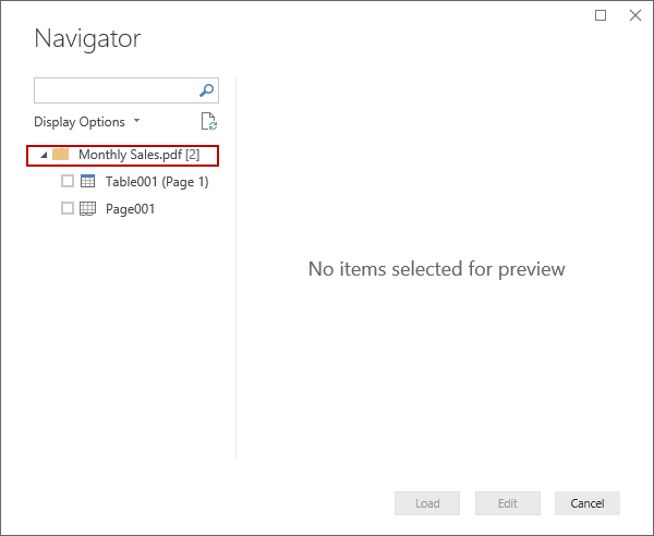 PowerBI PDF import navigator