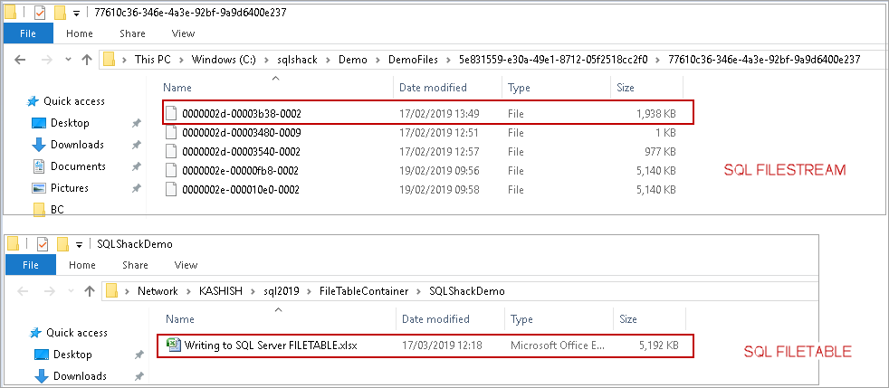 Comparison of SQL FILESTREAM and SQL Sever FILETABLE