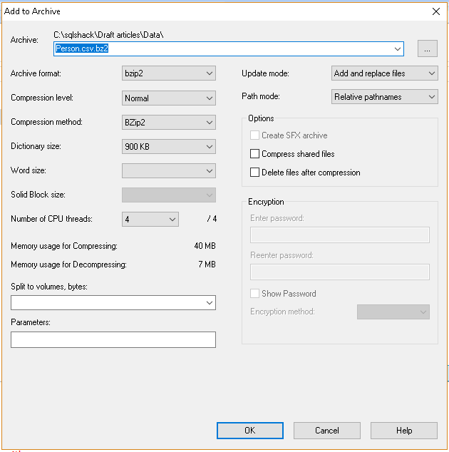 Create a bzip2 compressed archive file