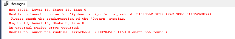 Error while using Python SQL script in SQL Server