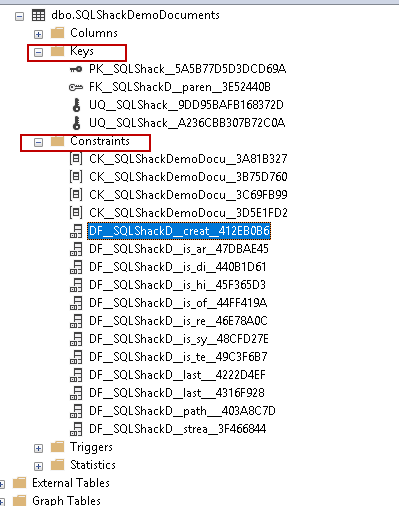 Keys and Constraints in SQL FILETABLE