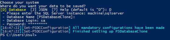 PSDatabaseClone SQL database  configuration