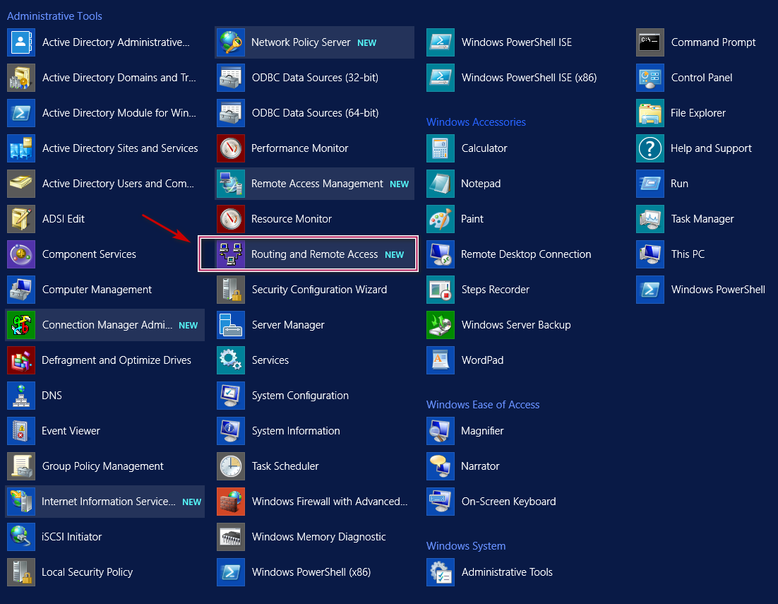 Searching “Routing and Remote Access” 