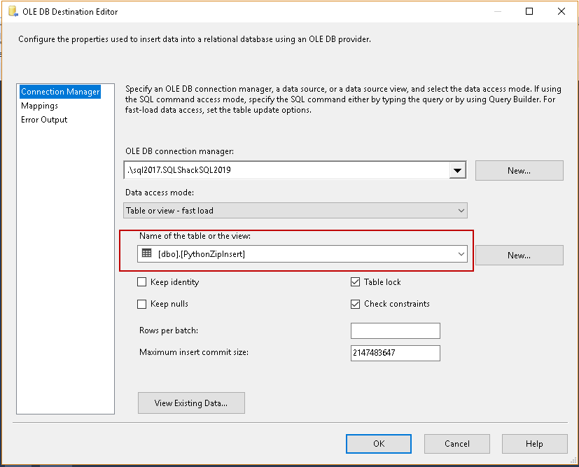 Select the name of the table to insert data