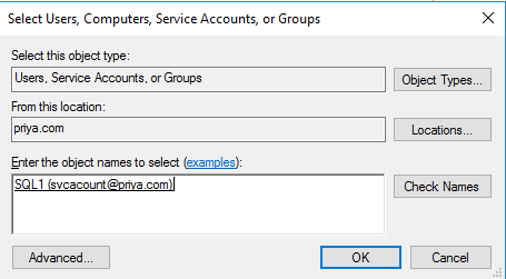Select user, Computers, Service Accounts or Groups