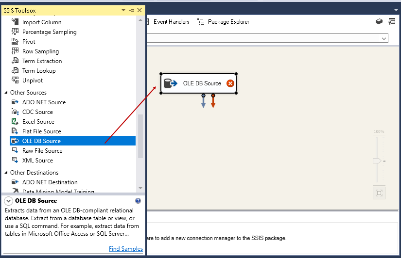 Specify drag OLE DB Source 