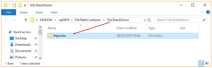 SQL FILETABLE root folder structure and child folder