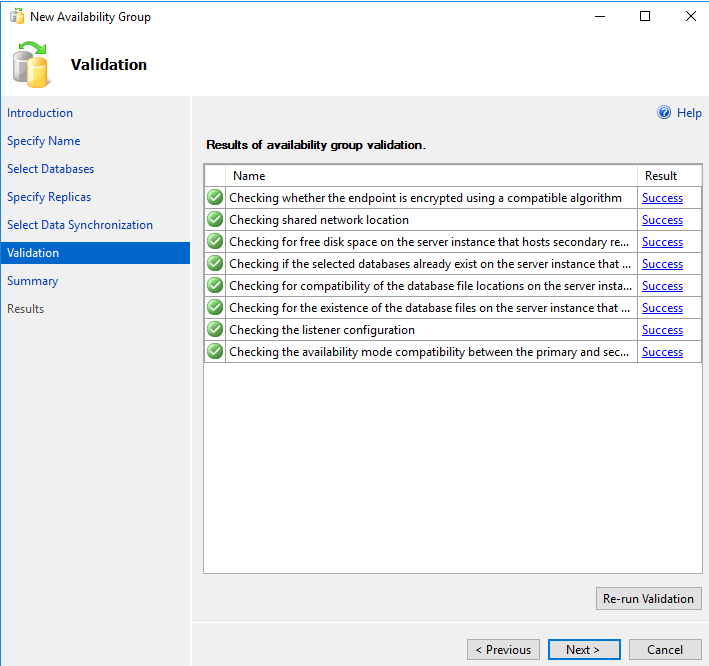 SQL Server AlwaysOn High Availability - new availability group validation