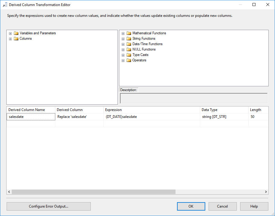 SSIS - Derived Column Transformation Editor