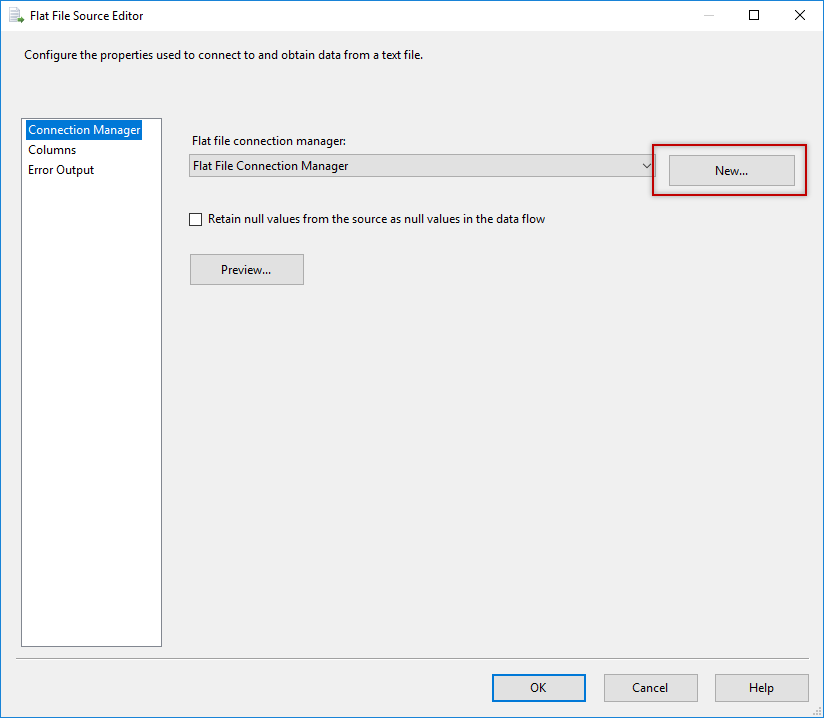 SSIS Flat File Source Editor