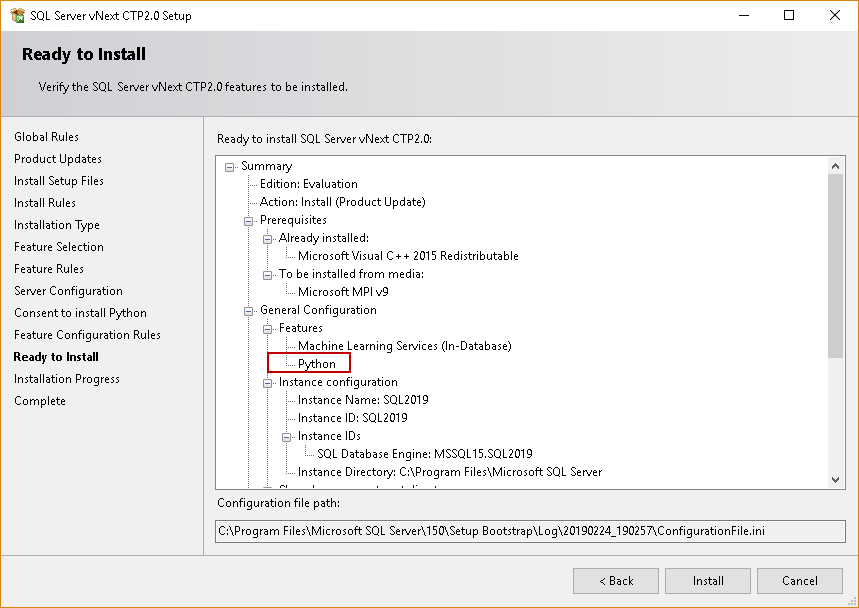 Verify the SQLServer set up options