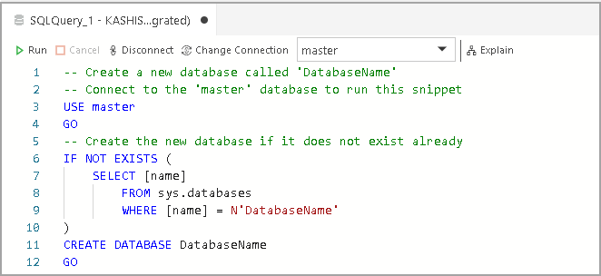 Code Snippets examples to create new database