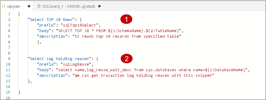 Configure multiple User Snippets example