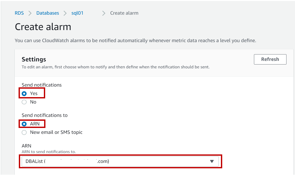 Create CloudWatch Alarm