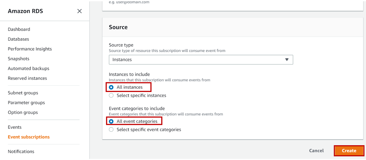 Event subscription source and categories