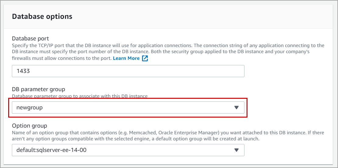 AWS RDS - Database options