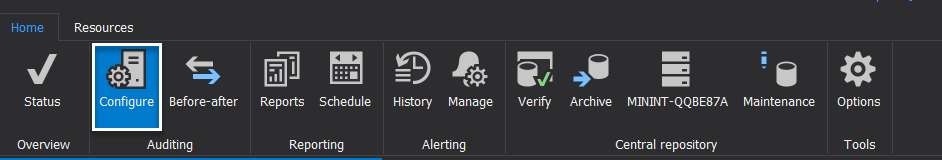 Database auditing tool menu