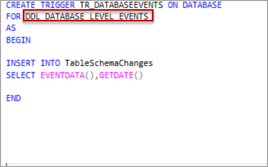 DDL trigger for all database level ddl events