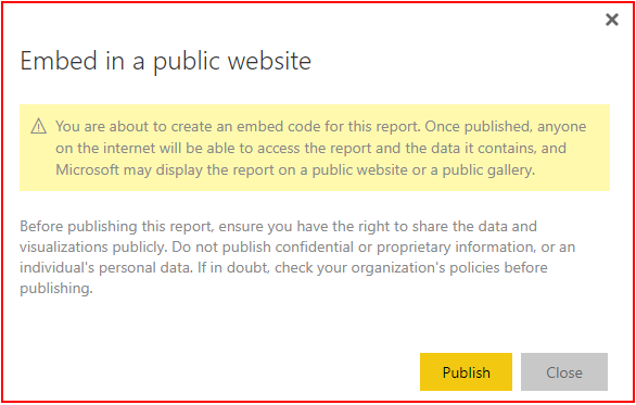 Embed in a public website warning window