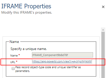 Iframe properties for embedding Power BI content into Dynamics 365 dashboard
