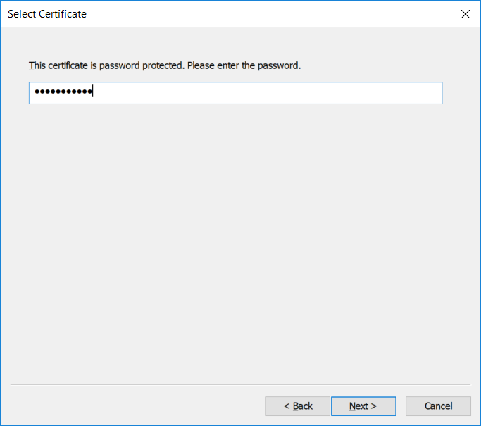 Importing a password-protected PFX certificate  (Step 2)