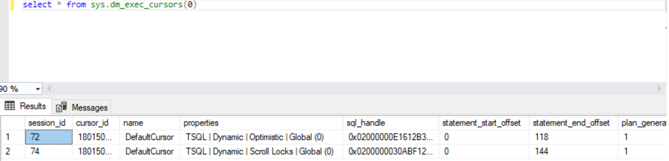 SQL Server cursor - Properties