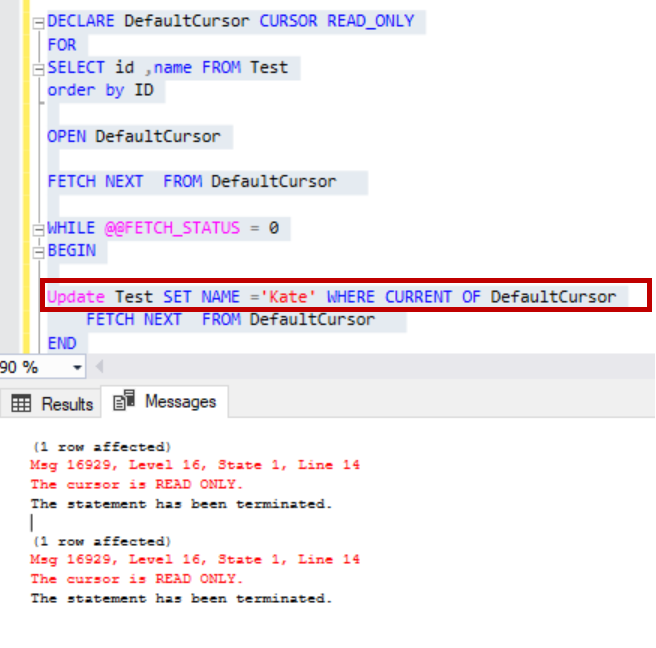 SQL Server cursor attributes