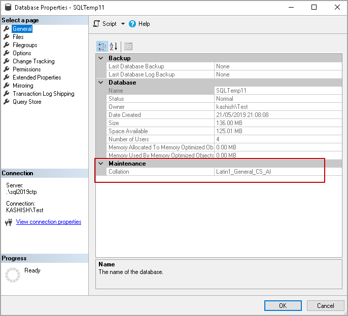 verify database collation