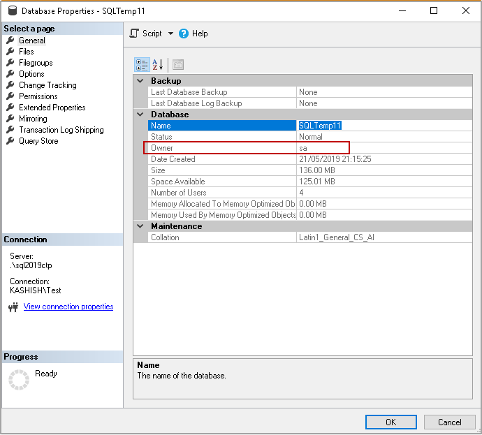 Verify database owner