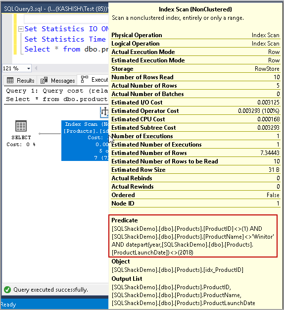 Index scan property