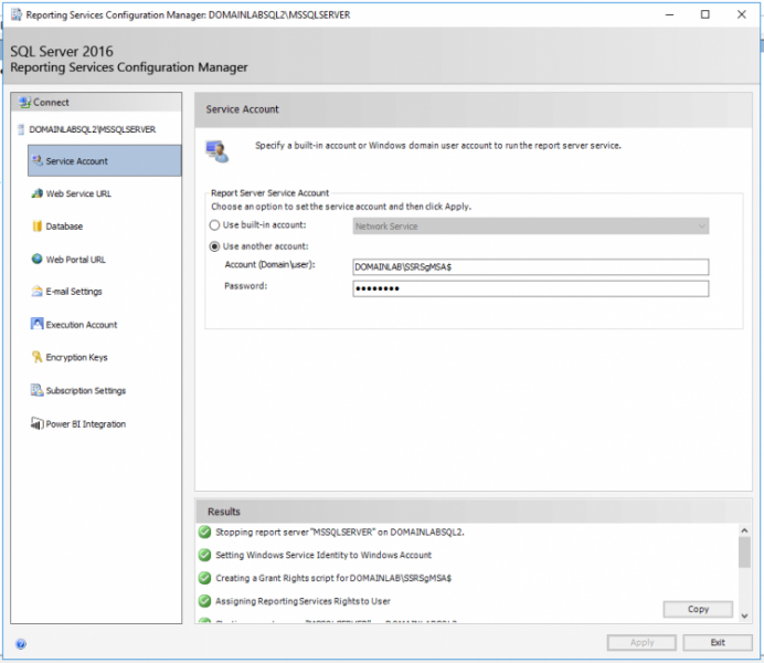 Service account in SSRS