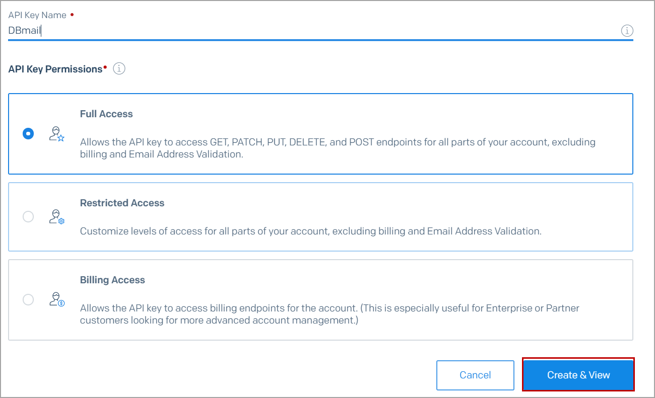 Access level in SendGrid service