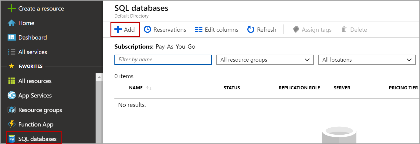 CREATE DATABASE using Azure portal