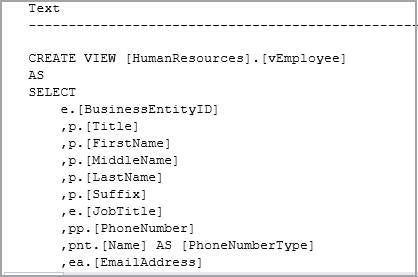 Output of an EXEC sp_helptext 