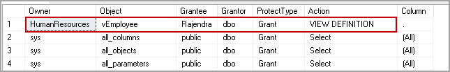 Output of sp_helprotect to verify permission