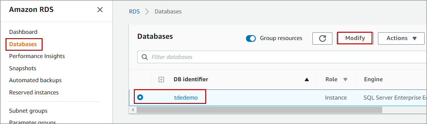 RDS SQL Server instance