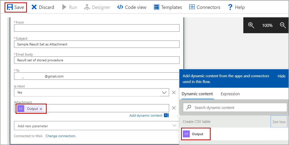 Send csv attachment in mail using Logic App