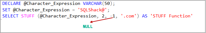 SQL STUFF function with a negative lenth value