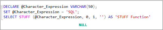 STUFF function with the zero as the starting position