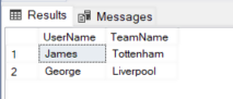 Output of query to show users favourite football teams