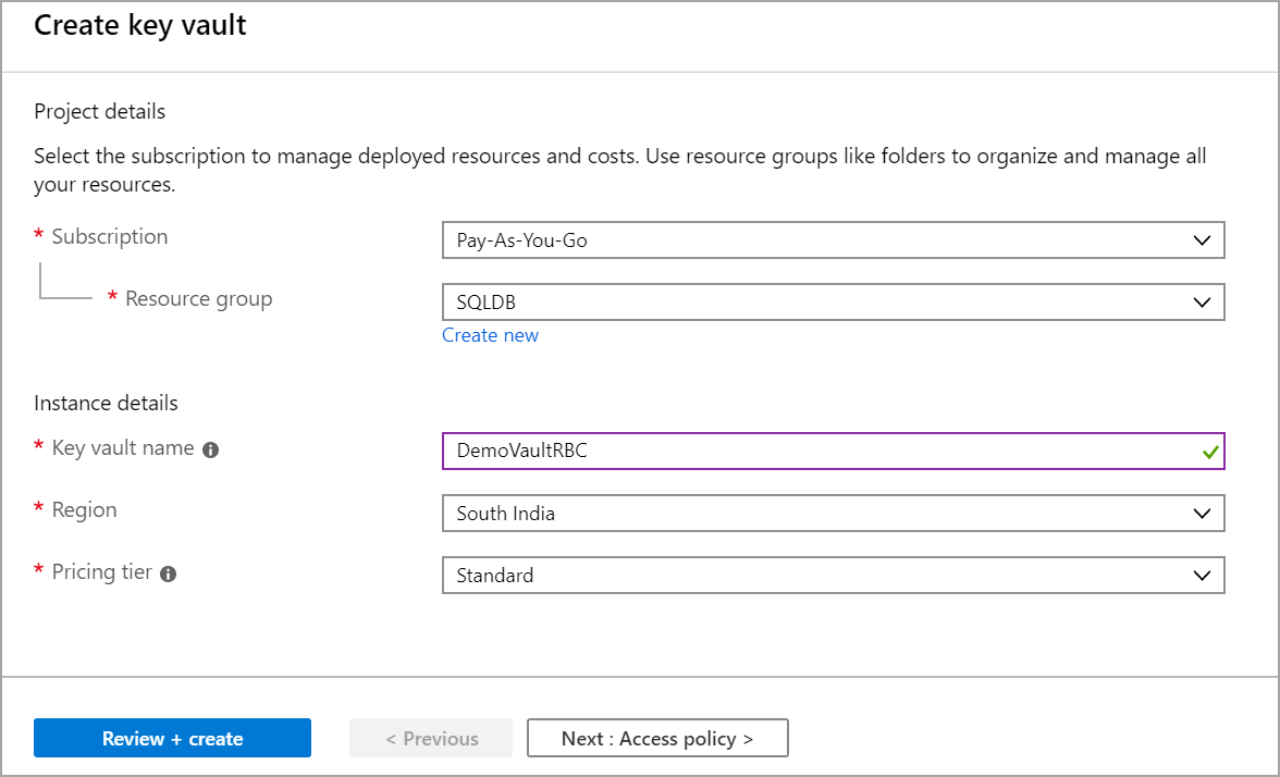 create Azure Key Vault