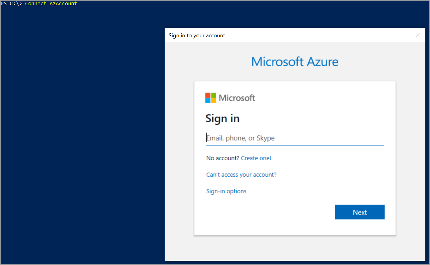 login to Azure using Azure PowerShell 