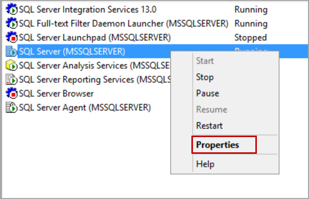 SQL Server service properties